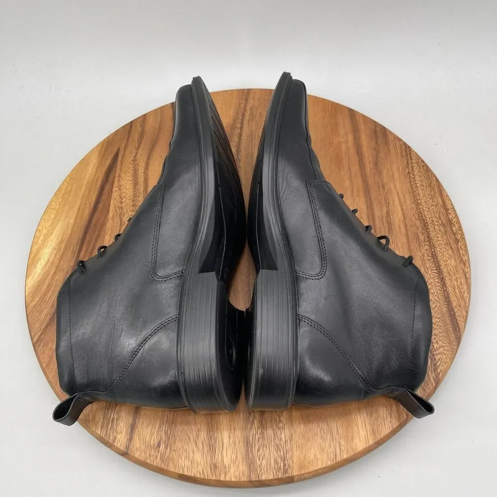 ECCO Minneapolis Boots Mens Size 11 Black Leather Bike Toe Chukka Casual Comfort